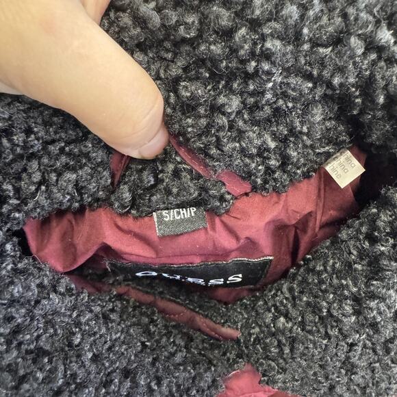 Guess Jacket Womens Small Burgundy Quilted Sherpa Collar Moto Asym Gold Zips - Picture 6 of 9